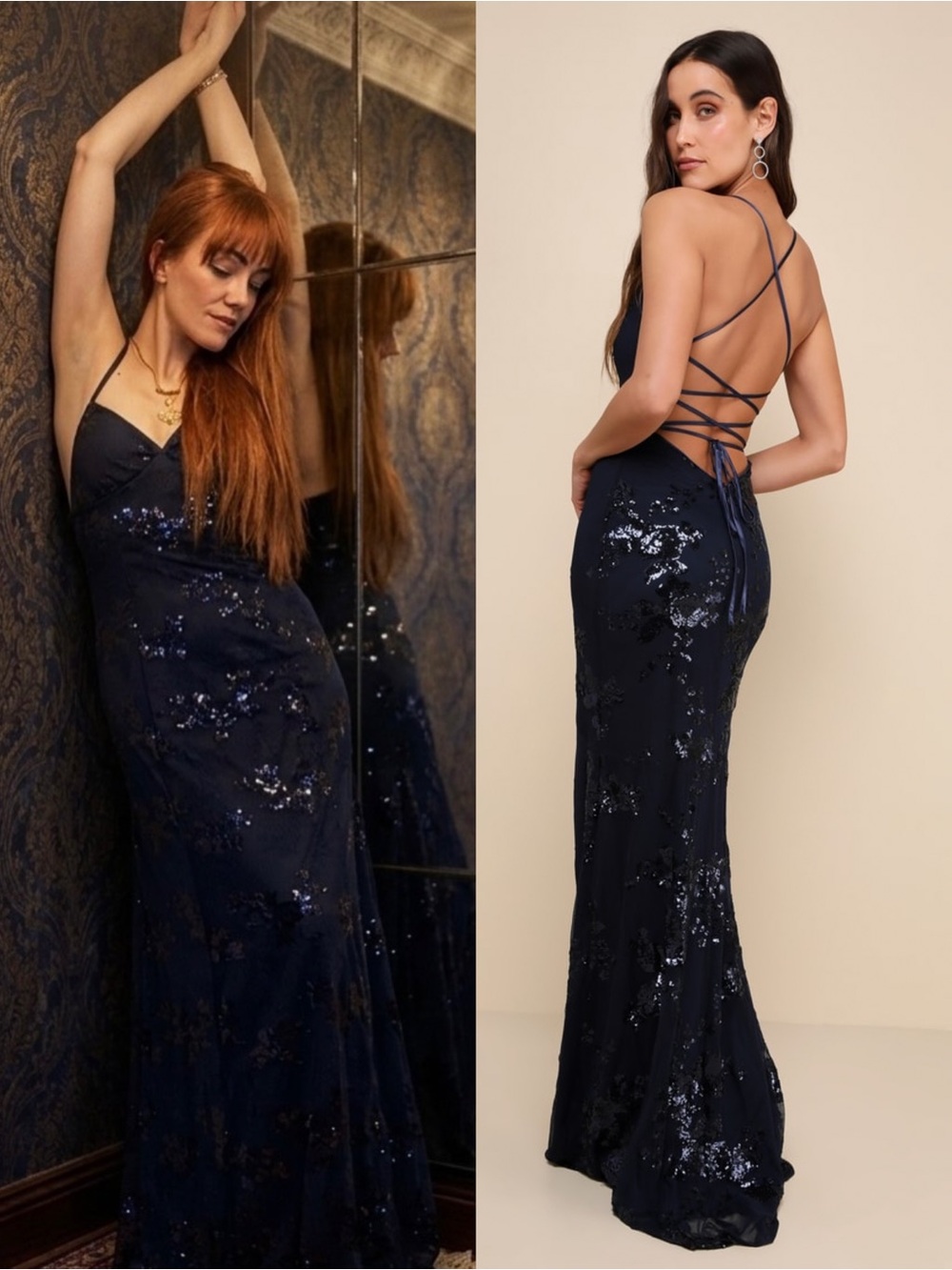 LULUS Sequin Mesh Lace Up Back Y2K Dark Romance Wedding Guest Formal Gown XS